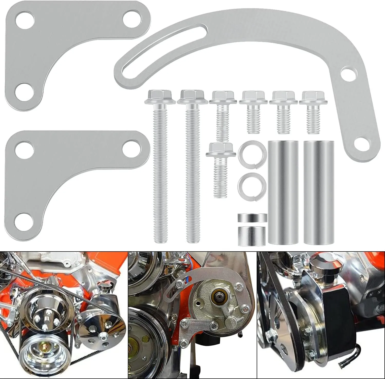 1706256377275 Compatible With 350 Small Block Chevy Long Water Pump SBC Power Steering Pump Bracket 350 V-Belt Slotted Adjustable LWP 305 327 383 5.0L 5.7L V8 — изображение 1