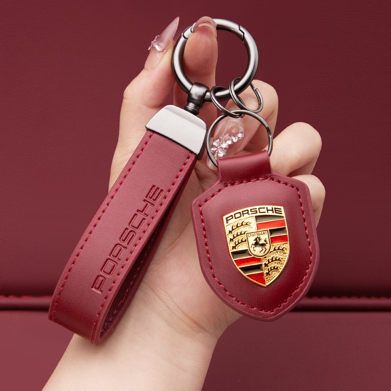 sku-1.jpg Genuine Leather Porsche Keychain - Image 1