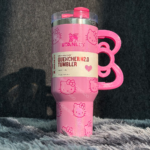 40oz Pink Bow-shaped handle Kitty Tumbler – Vaizdas 3