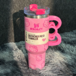 40oz Pink Bow-shaped handle Kitty Tumbler